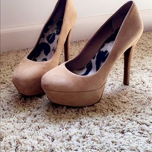 Brown suede platform heels